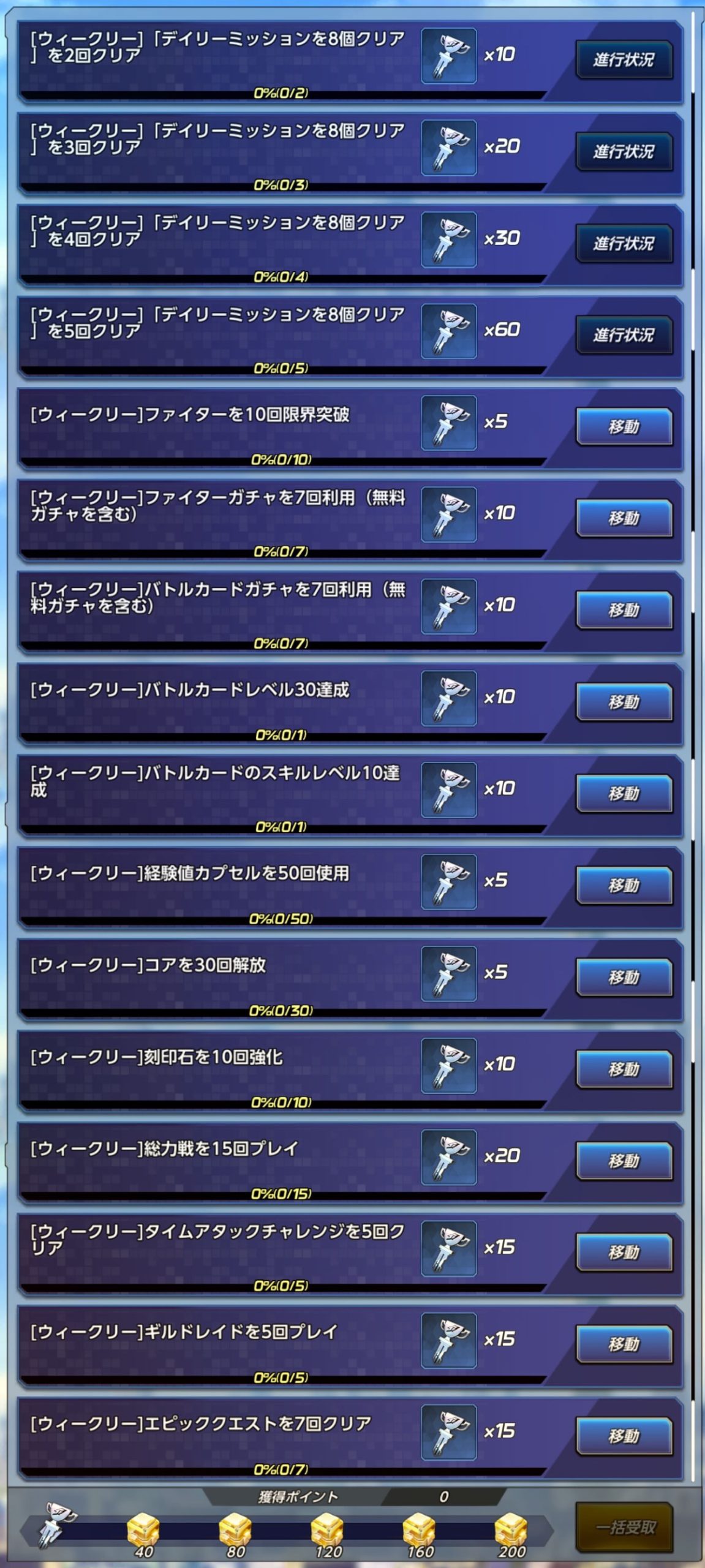 ウィークリーミッション一覧